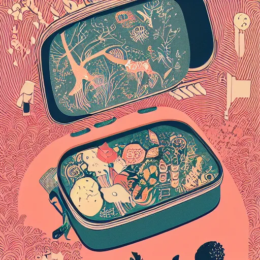 Image similar to an illustration of lunch box by victo ngai