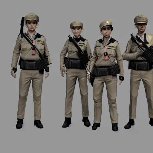 Prompt: ( beige uniform and caps ) ( ( zombie security officers ) ) trending on artstation very realistic proportional accurate high detail 4 k 8 k hd