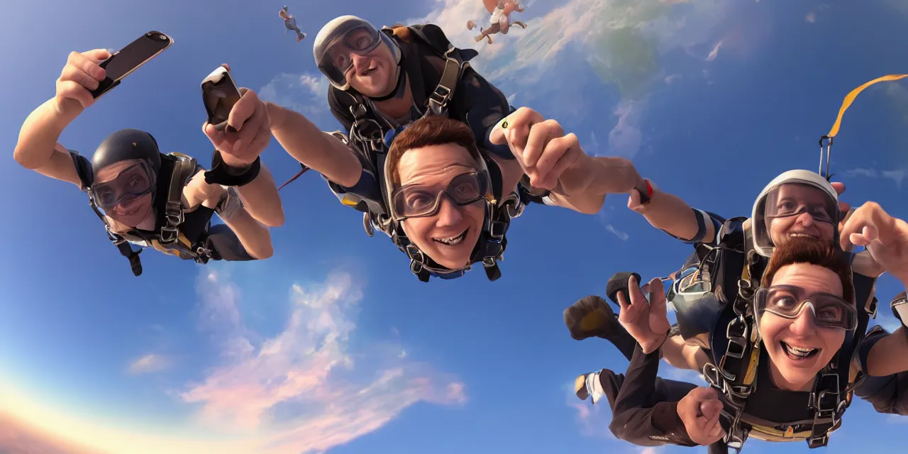 Prompt: pi taking a selfie while skydiving, pixar artstyle, hyperdetailed, artstation, accurate, octane render, 8k