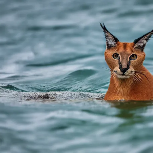 Image similar to artistic professional photograph of a Caracal swimming