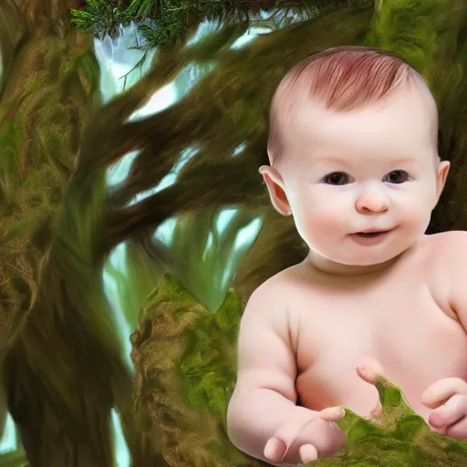 Image similar to baby on a tree, photorealistic, detailed