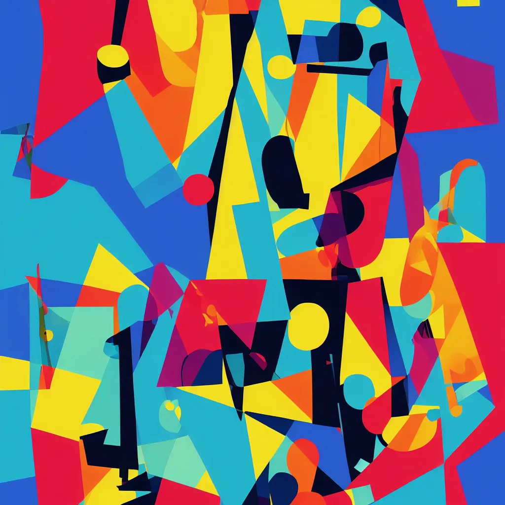 Image similar to mgbdlln jazz summer festival poster, modern digital art, minimalism, cubism