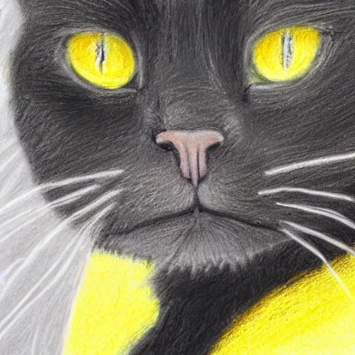 Prompt: very cute pastel chalk portrait of a black cat, yellow background, 1k hd