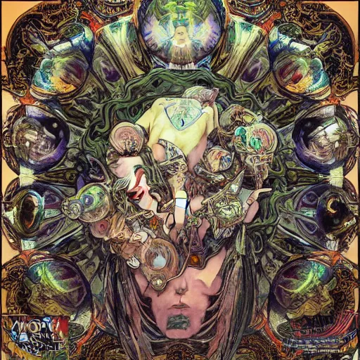 Prompt: yoji shinkawa apophasis shintaro kago apophasis hyperrealism alphonse mucha yoji shinkawa greg rutowski gustave dore gustave dore gustave dore astronaut deity of death and disaster psychedelic deepdream