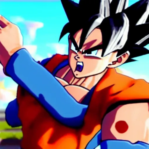 Image similar to a game still of goku in fortnite, in - game shot