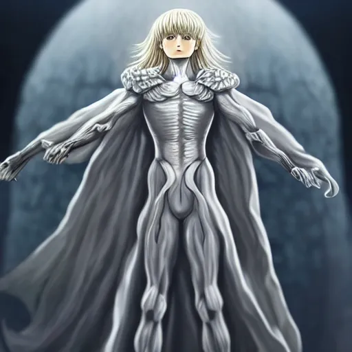 Image similar to full body portrait of griffith from berserk manga, posing, symmetrical composition, centred composition, hyperdetailed, kentaro miura style, 4 k