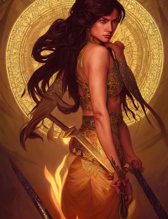 Image similar to symmetry!! intense fanart of a adriana as a mage warrior as acotar protagonist, magic background, intricate, elegant, highly detailed, my rendition, digital painting, artstation, concept art, smooth, sharp focus, illustration, art by artgerm and greg rutkowski and alphonse mucha