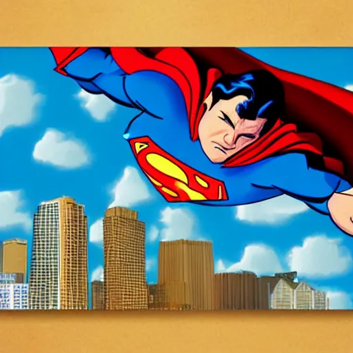 Image similar to Superman eating a sandwich flying over Florida, photorealistic