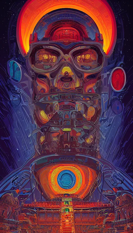 Prompt: The oracle of the mayan elders, italian futurism, Dan Mumford, Josan Gonzalez