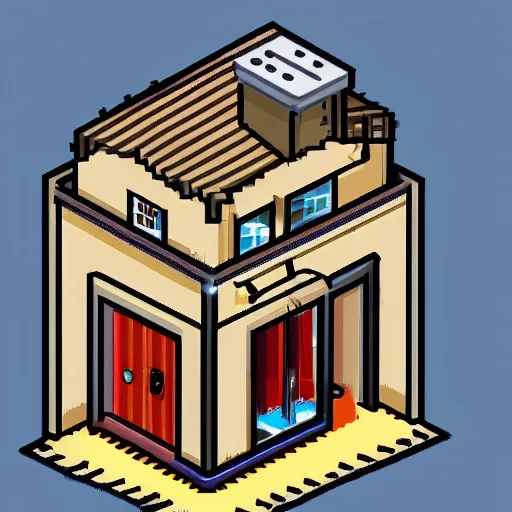 Prompt: House from the movie psycho with motel, pixelart, isometric, sega