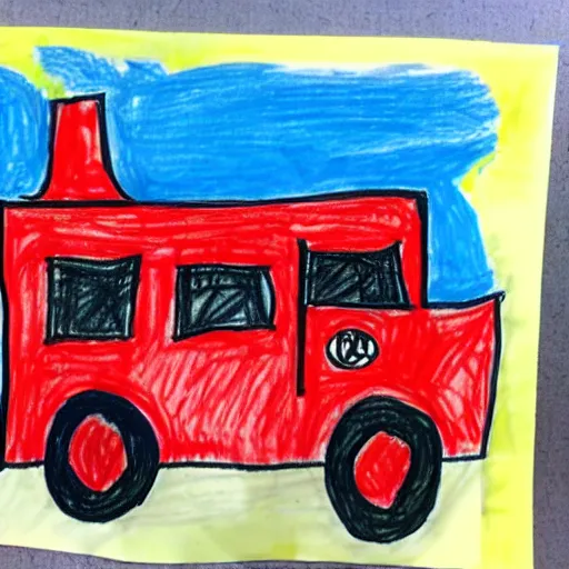 Prompt: children's drawing of a fire truck.