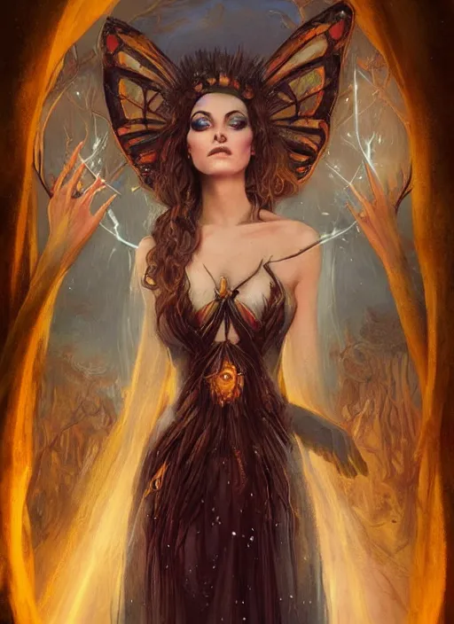 Image similar to tarot!!, fairy queen, fantasy medieval, no noise, elegant, concept art, sharp focus, beautiful face!!, digital art, smooth defined outlines!!, by Brom, trending on Artstation, Tom Bagshaw, Sargent