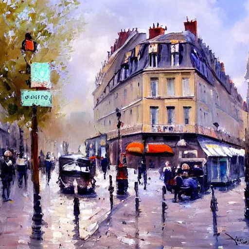 Image similar to a beautiful painting of a street in paris by antoine blanchard,