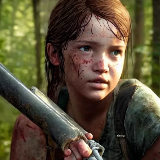 Prompt: bella ramsey as ellie in the last of us