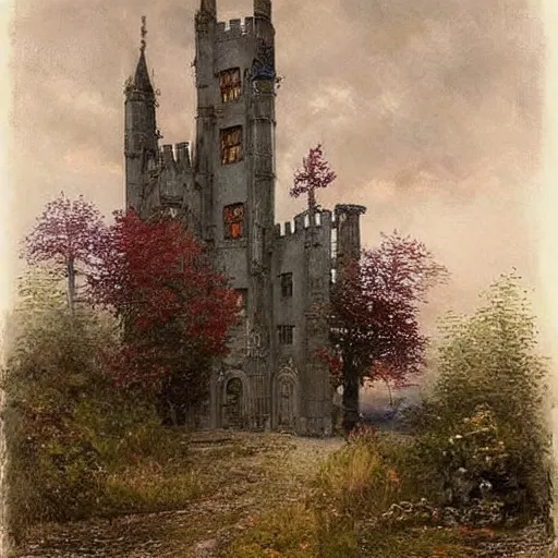 Image similar to (((((((Gothic revival castle gatehouse))))))) . muted colors. by Jean-Baptiste Monge !!!!!!!!!!!!!!!!!!!!!!!!!!!!!!!!!!!!!!!! ((((((((((((((((((gauche sketch))))))))))))))))))