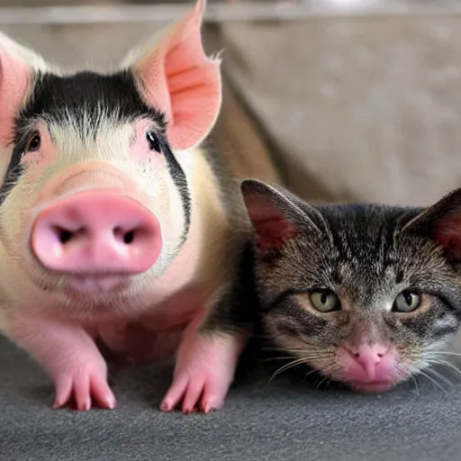 Prompt: half pig, half cat, baby animal, cute, adorable