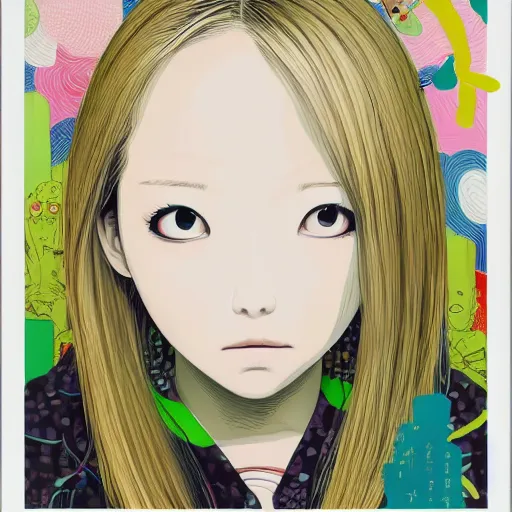 Prompt: a portrait of a blonde girl by inio asano, beeple and james jean, chiho aoshima color scheme