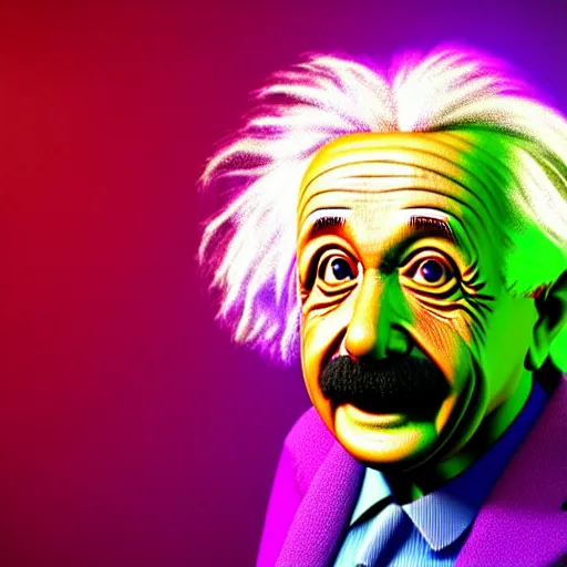 Image similar to albert einstein, vivid colors, highly detailed, digital art, 8 k, 3 d rendered in octane, blender, realistic, detailed lighting, detailed shadows, sharp, no blur, edited, corrected, trending on artstation, digital art