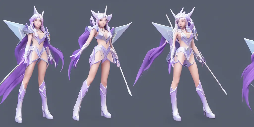 Prompt: character sheet of Star Guardian Ashe (League of Legends). Ashe is an archer. 3d render, unreal engine 5, 8k resolution, trending on artstation