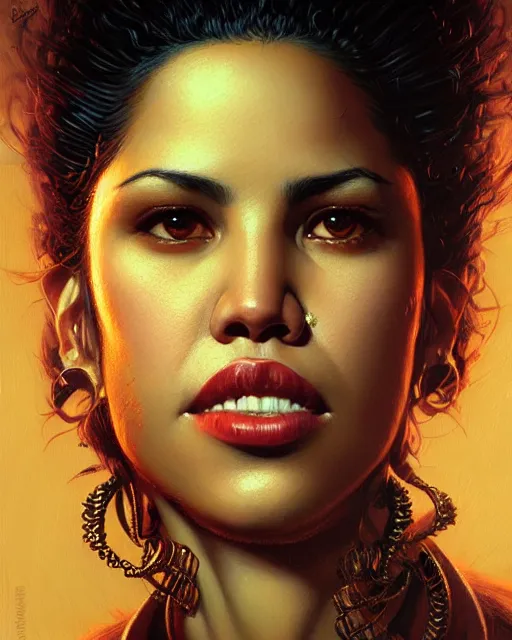 Image similar to selena quintanilla perez,, portrait, close up, concept art, intricate details, highly detailed by greg rutkowski, michael whelan and gustave dore