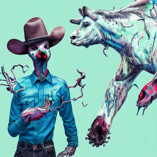 Prompt: Brangus cattle by Alex Pardee and Nekro and Petros Afshar, unstirred paint, vivid color, cgsociety 4K