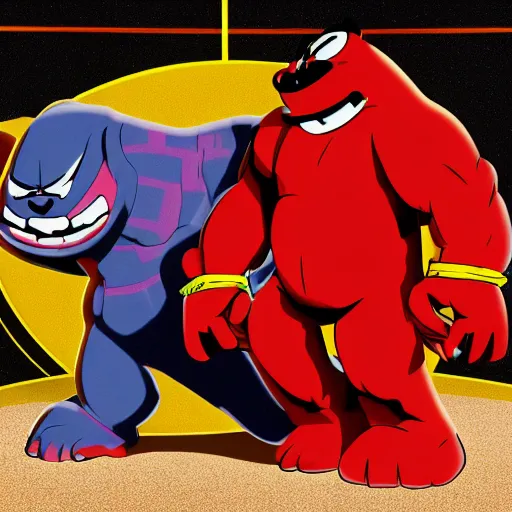 Image similar to uganda knuckles fights bug chungus in a wrestling match