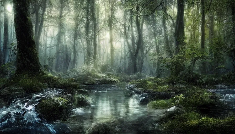 Prompt: high definition photograph fantasy, hyper realistic, hyperrealism, luminous water elemental, woody foliage, 8 k dop dof hdr fantasy forest art, by aleski briclot and alexander'hollllow'fedosav and laura zalenga