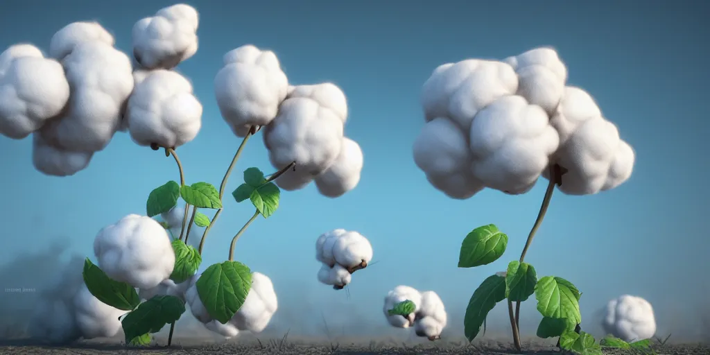 Prompt: explosion in the form of cotton plant, 3 d octane remder, epic lighting, 8 k, by goro fujita