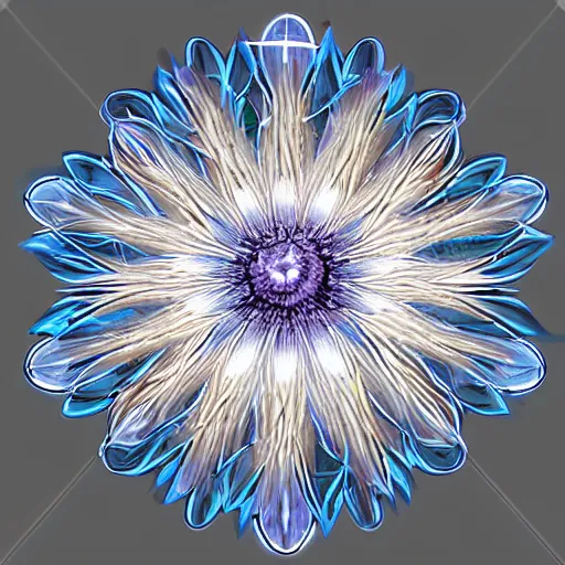 Image similar to photograph of a crystal emanation flower, hyper-realistic, ultradetailed