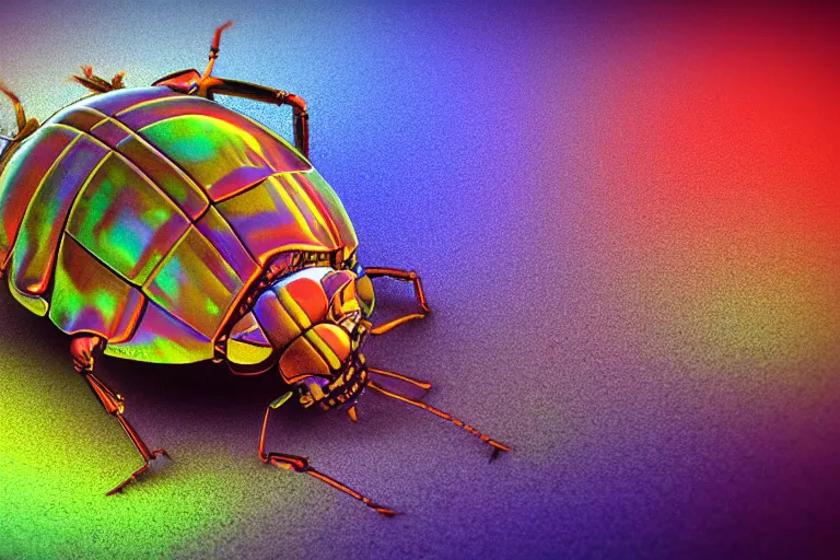 Image similar to zorbeez beetle,in the style of Wendy Froud and Joan HankeWoods,trending on artstation, tearproof lighting tilt-shift,very detailed,60s kitsch and psychedelia ,photorealistic,multiple exposure ,telephoto lens ,