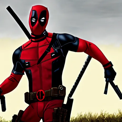 Image similar to deadpool in the walking dead 4 k detailed super realistic