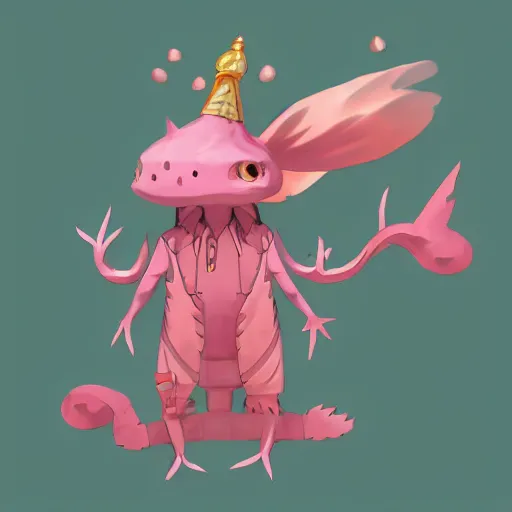 Image similar to a cute axolotl dressed as a wizard, trending on artstation