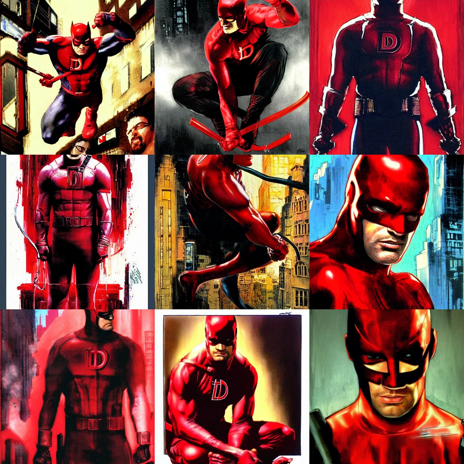 Prompt: daredevil painted by drew struzan