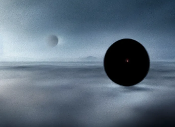 Image similar to ufo glowing sphere in the form of a black hole over the sea, fog, rain, volumetric lighting, beautiful, sharp focus, ultra detailed, jan urschel, dylan cole, marthe jonkers, james paick, thierry doizon, kai carpenter, ignacio fernandez rios, noir art house, 4 k, 3 5 mm, fujifilm