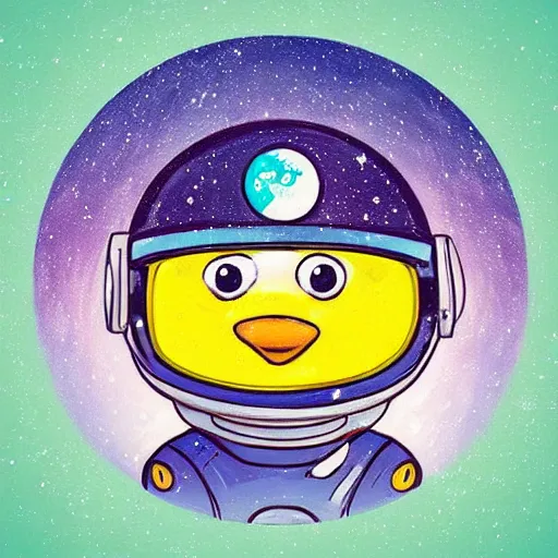 Prompt: cute astronaut penguin, helmet on, floating on space, disney style