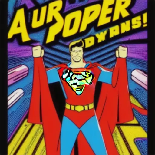 Image similar to a comic book super hero who is just really good at pinball and throws pinball machines he has a long cape his left hand is missing and instead is a launcher from a pinball machine, 4k, highly detailed, heroic pose, graphic novel, bright colors, dark lines