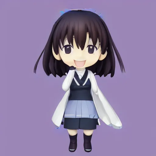 Prompt: character face portrait of a singular kawaii chibi in the sytle of kyoto animation, in simple background, nendoroid eyes, blender, toon rendering, toon shader, anime waifu, hokusai