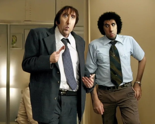 Prompt: nicolas cage in the it crowd ( 2 0 0 6 ), channel 4, episode still, 4 8 0 p