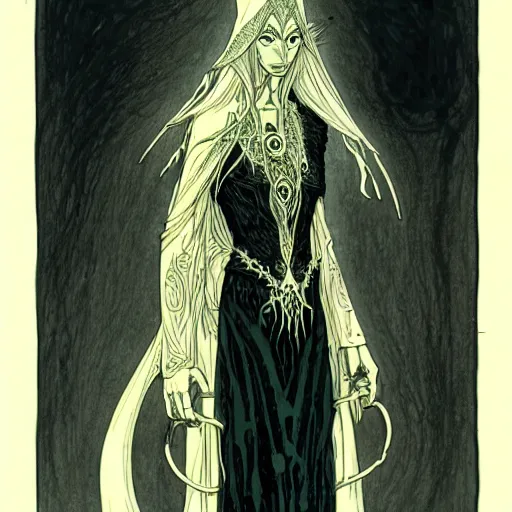 Image similar to centered elven witch,intricate, veins, by Hugo pratt, ultradetailed, charachter design, concept art,