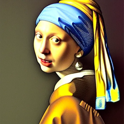 Prompt: orange cat with a pearl earring by jan vermeer, oil painting ， headshot, 8 k