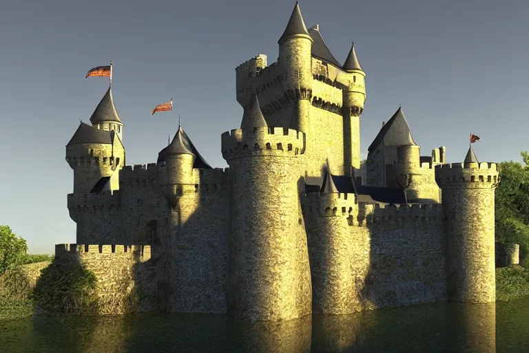 Prompt: castle, chrome, reflect, ultra realistic!!!, clear weather, golden hour, sharp focus