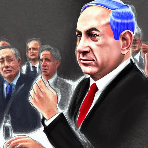 Prompt: benjamin netanyahu losing the elections, crying. digital painting, high detail, 8 k