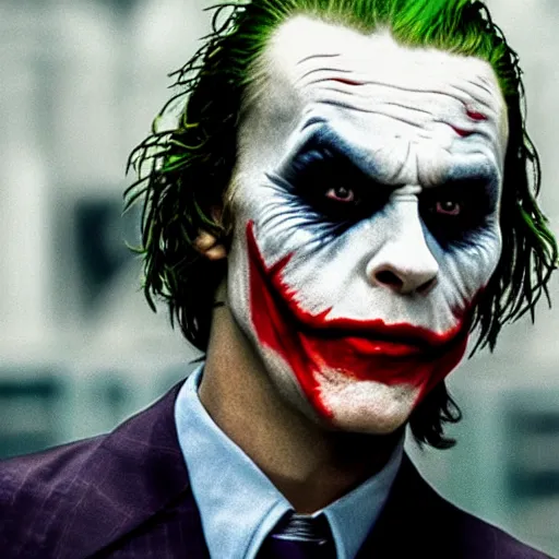 Prompt: Chirstian Bale playing the Joker in Dark Knight