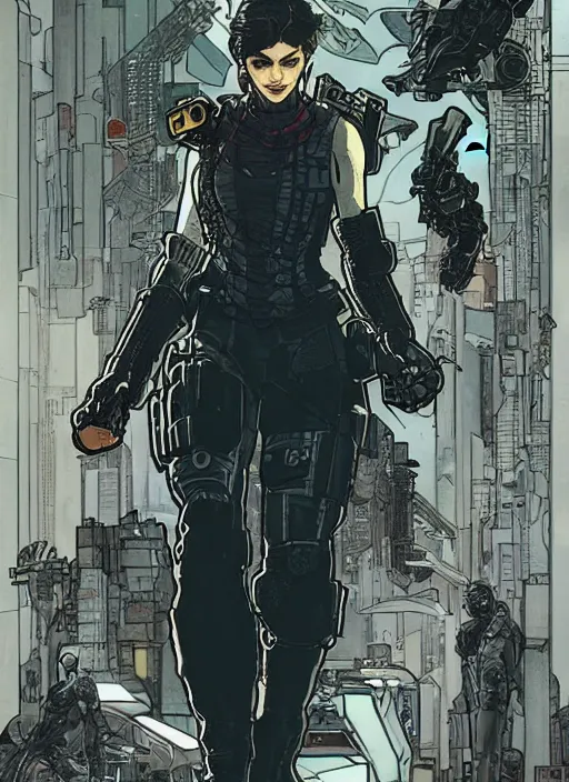 Image similar to cyberpunk selina kyle. portrait by ashley wood and alphonse mucha and laurie greasley and josan gonzalez and james gurney. splinter cell, apex legends, rb 6 s, hl 2, d & d, cyberpunk 2 0 7 7. realistic face. character clothing. vivid color. dystopian setting.