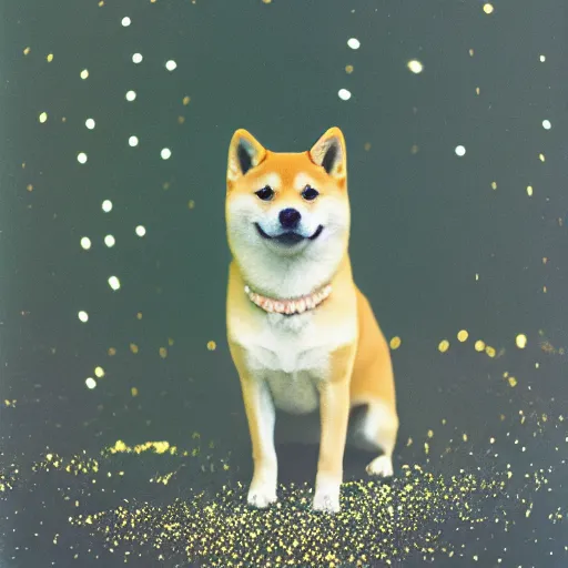 Image similar to a shibe made out of glitter and stardust, ultra detailed, cinestill 8 0 0