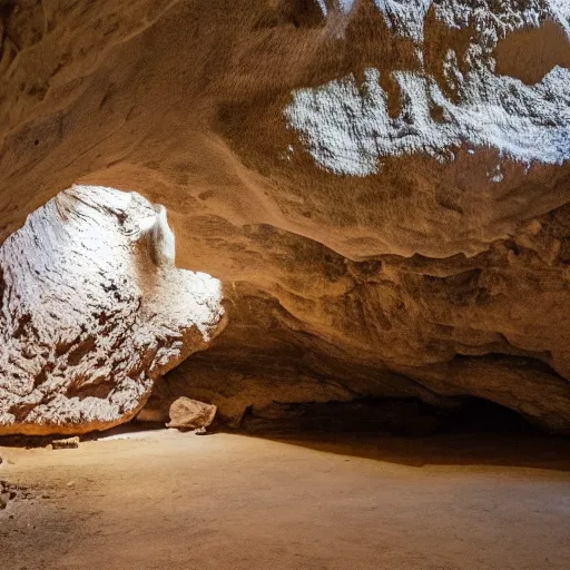 Prompt: a cave with prehistoric wall art