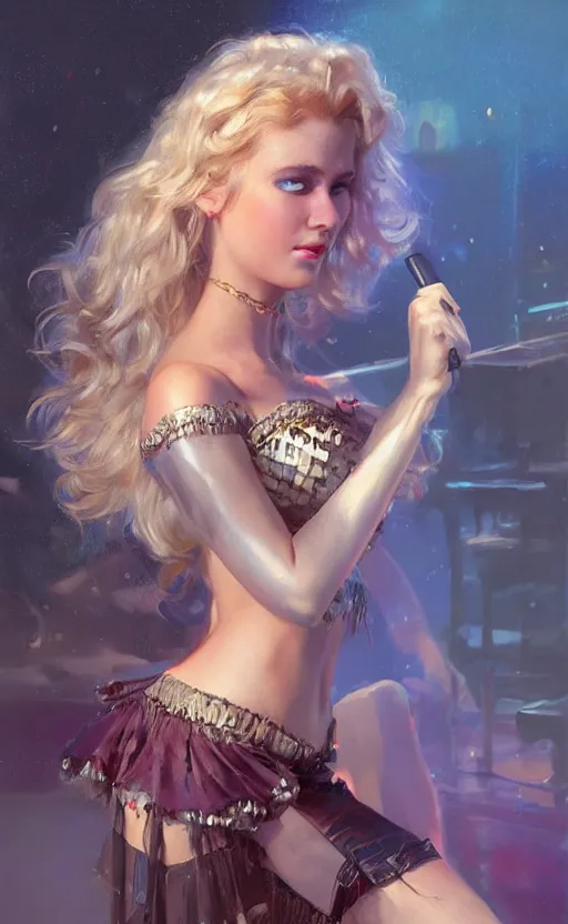 Image similar to rockstar girl on stage. by edward robert hughes, by konstantin razumov, by william - adolphe bouguerea, by artgerm, pixar, artstation trending, concept art, digital art, digital painting, dramatic lighting, sharp focus, highly detailed, vxf movie, cinematic