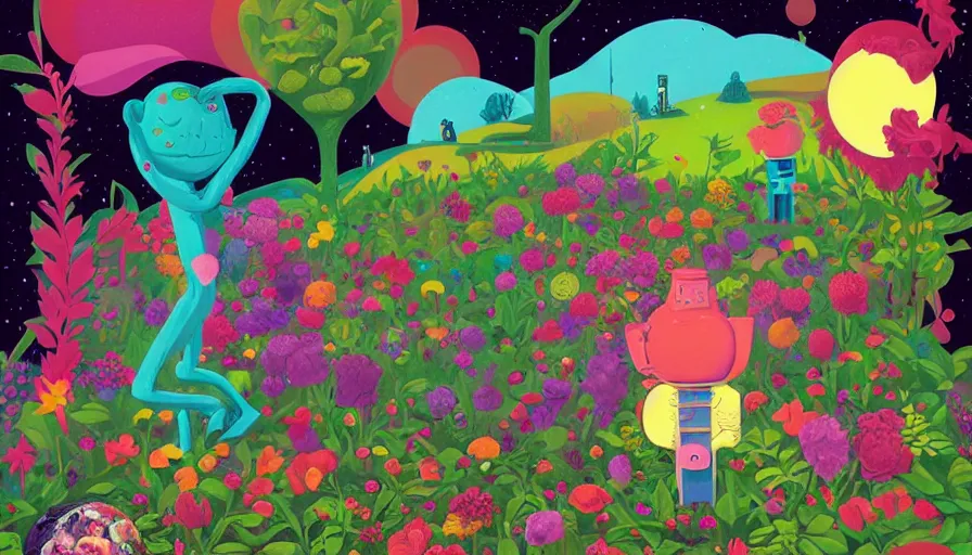 Image similar to the garden at the end of the universe, trippy, mind - bending, tom whalen, mark ryden, chip zdarsky, art station