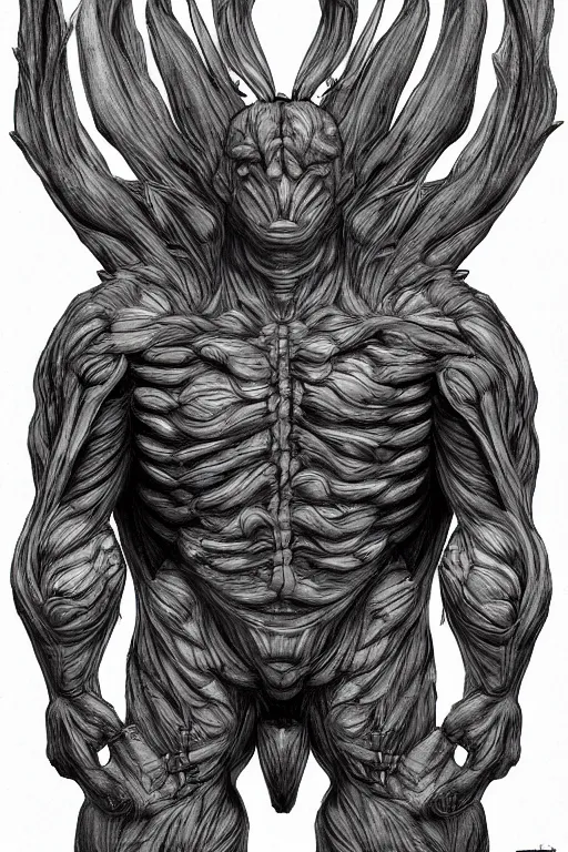 Image similar to vegetable monster anime male, symmetrical, highly detailed, digital art, sharp focus, trending on art station