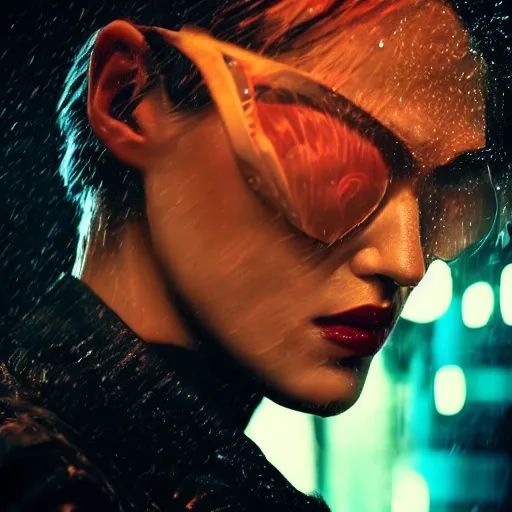 Image similar to cinestill 5 0 d candid photographic portrait by jean - luc godard of a retro - futurist android, closeup, modern cyberpunk moody emotional cinematic, pouring rain menacing lights shadows, 8 k, hd, high resolution, 3 5 mm, f / 3 2, ultra realistic faces, ex machina, blur, unframed